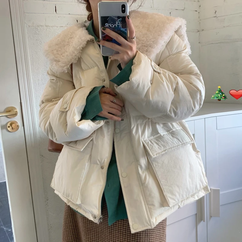 Western Style Fur Collar Bread Jacket Winter Dress New Korean Loose Lazy Warm Thickened Cotton Padded Clothes Women