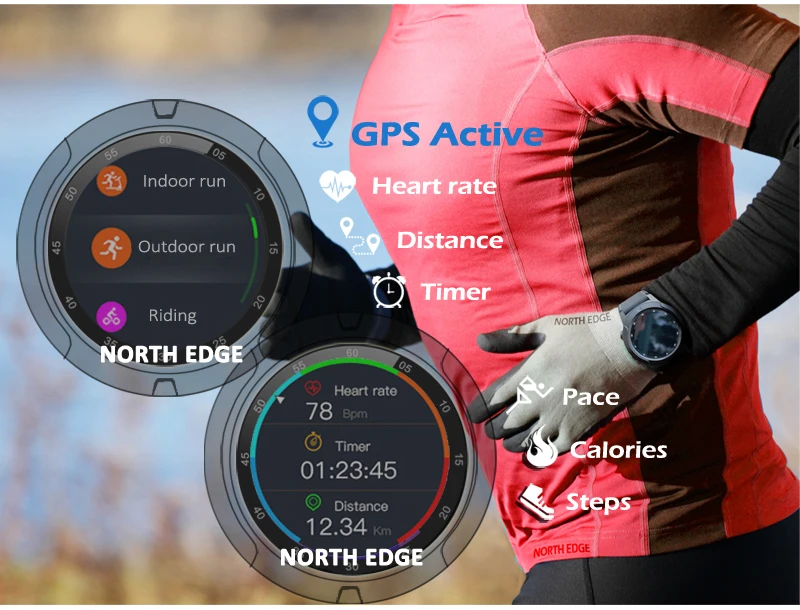 NORTH EDGE, мужские часы с gps, пульсометр, цифровые часы, умные часы, мужские часы, спортивные, компас, альтиметр, водонепроницаемые, Bluetooth часы