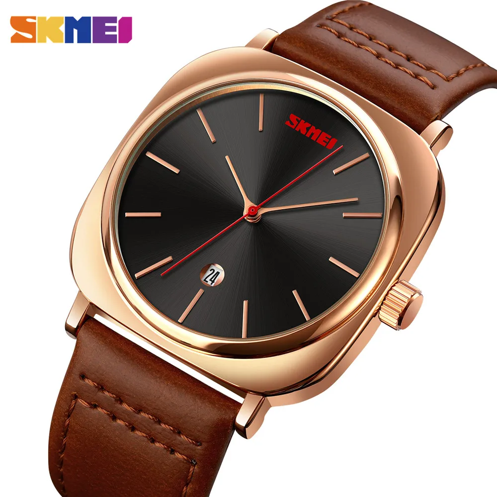 

SKMEI Top Brand Luxury Genuine Leather Strap Quartz Wristwatch Mens Casual 30M Waterproof Clock Watches relojes para hombre 9266