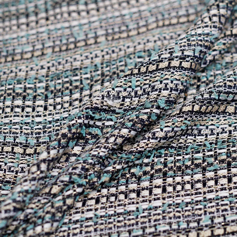 Pearlsilk зеленая белая шерстяная твидовая ткань Женская Осенняя Куртка Костюм