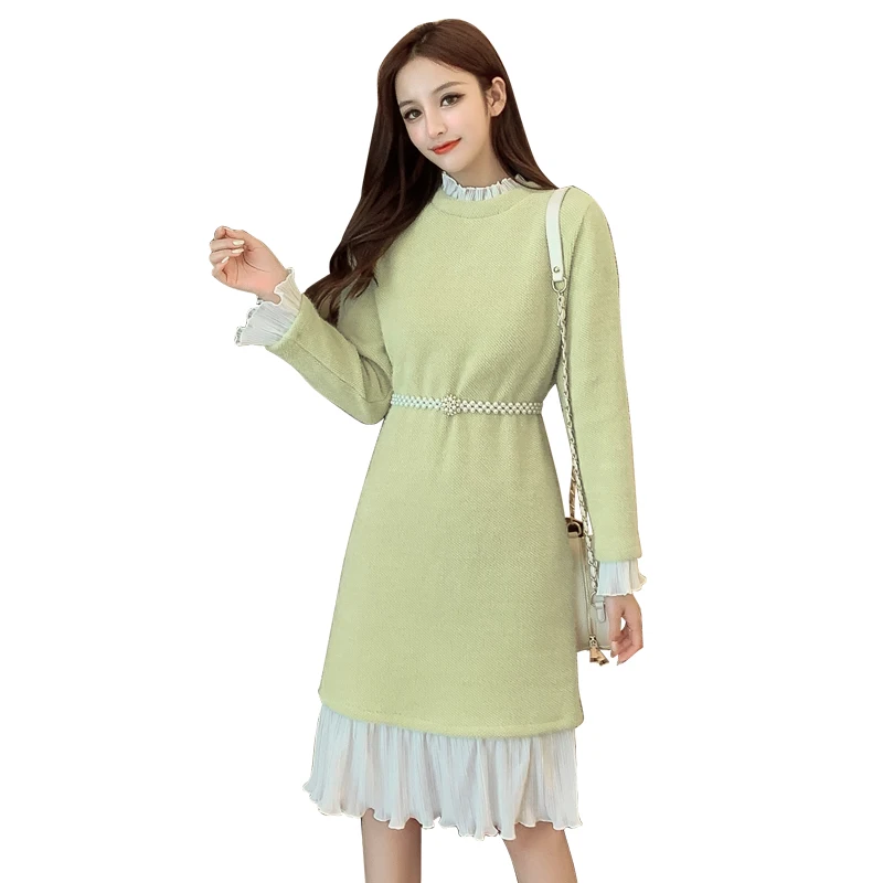 

Western style little sweet wind dress female new winter fashion splicing holiday in two long knee-length skirt render