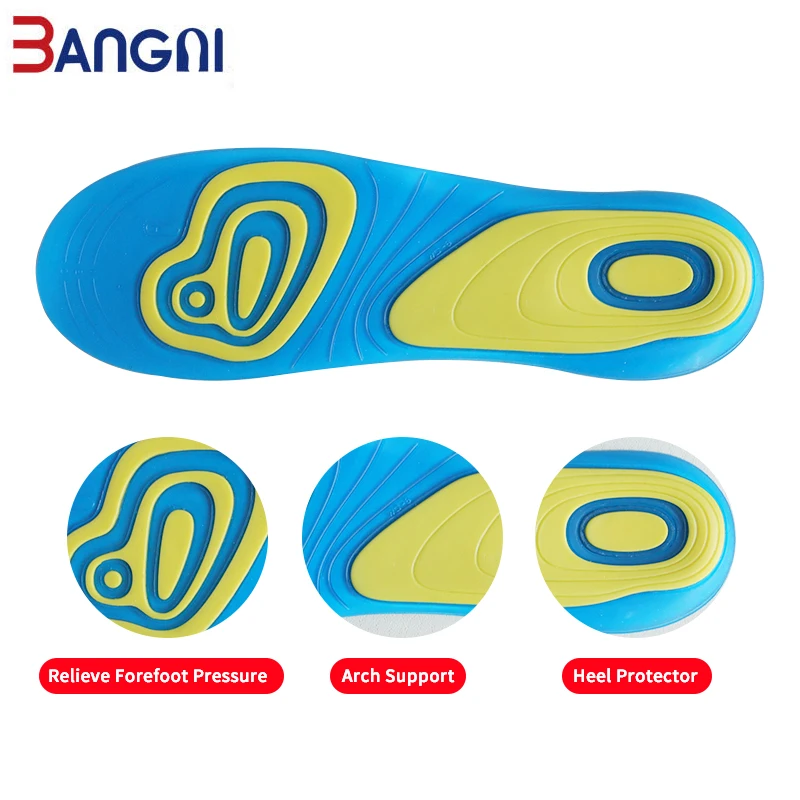 Bbangni GEL Silicone Insoles High Quality Elastic PU Shoes Pad Soft Feet Pain Plantar Fasciitis Sports Work Walk for Men Women
