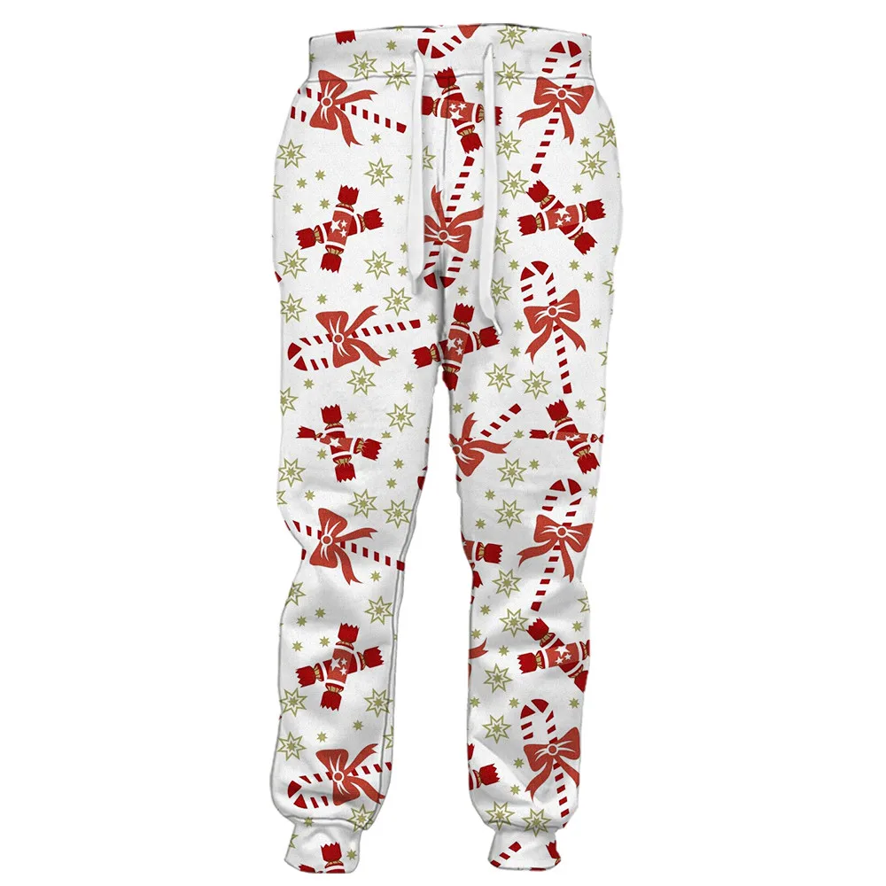 

CLOOCL Christmas Pants 3D Graphics Candy Cane Bow Ribbon Printed Trousers Harajuku Casual Pockets Sweatpants Festival Gifts