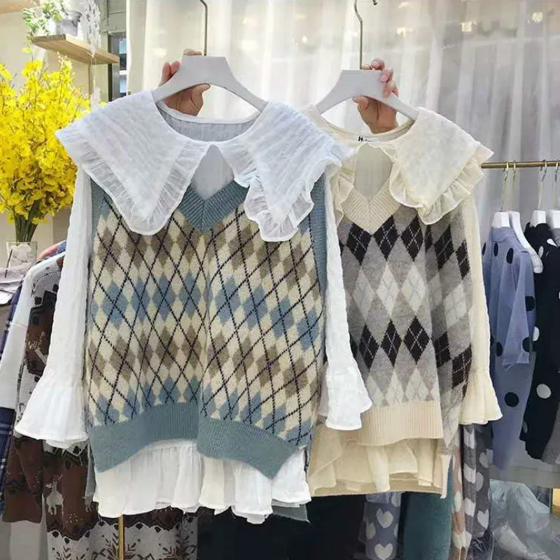 

Hstar 2020 Retro Vest Woman Fashion V-neck Sleeveless Loose Women Sweater Vests Autumn Women's Knitted Pullover