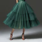 Юбка-пачка из фатина с зелеными оборками, многослойная Женская мода юбка-пачка до середины икры 2020