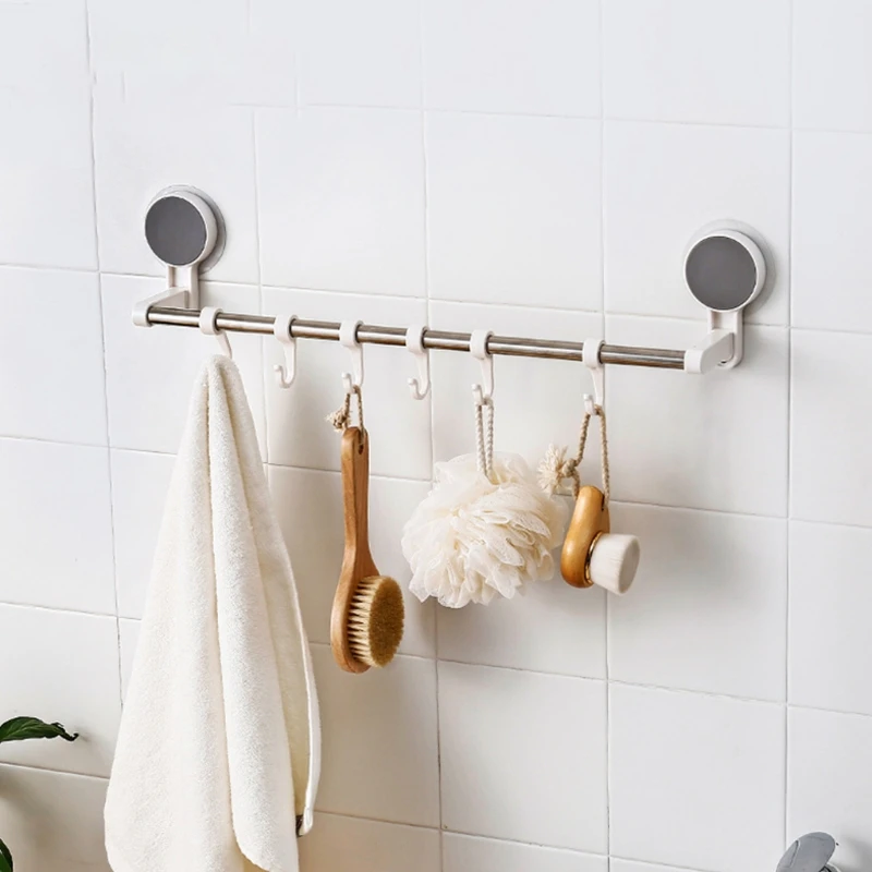 

Adjustable Towel Holder Wall Mounted Utensil Rack Stainless Steel Storage Rail Hooks for Kitchen Bathroom Punch-free