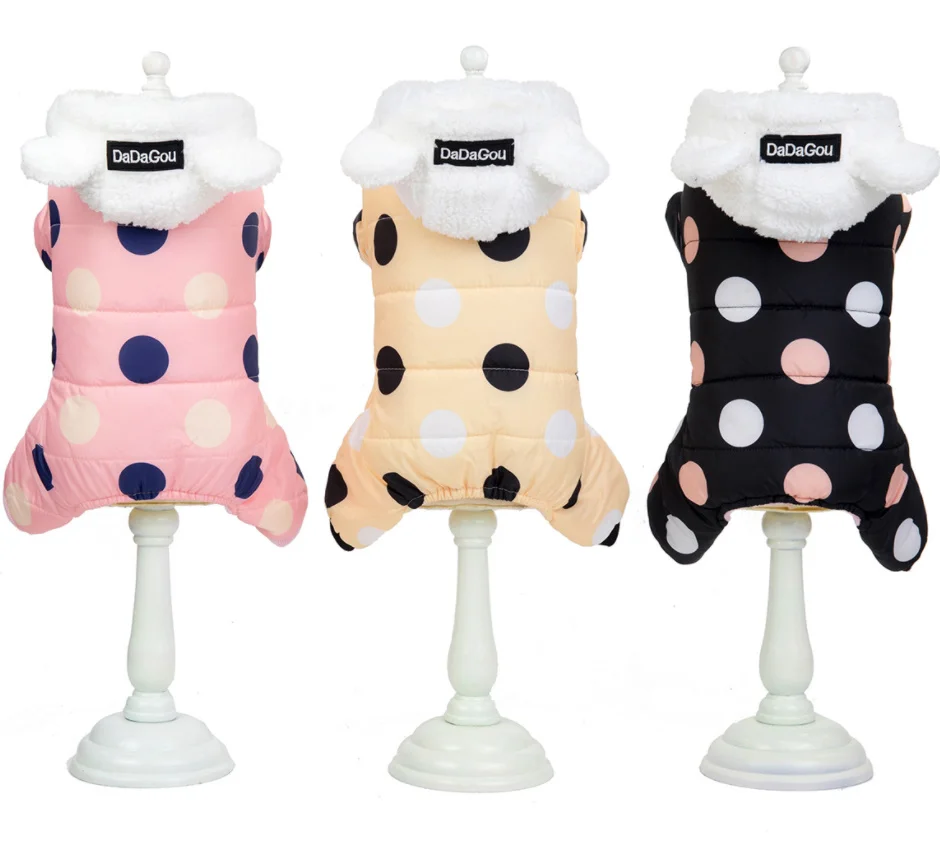 

Winter Dog Clothes Hoodie Coat Big Polka Dot Cotton Coat Thicken Overalls Warm Clothes Puppy Pet Dog Clothing for Small Dogs