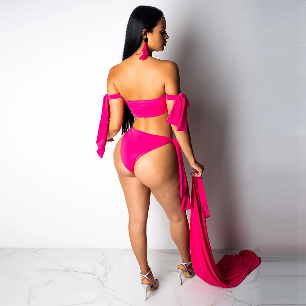 Летний женский пляжный сексуальный топ без бретелей + трусики обмотанный на