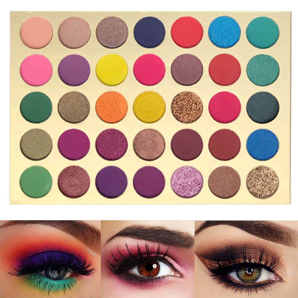 

35 Bright Colorful Matte Eyeshadow Palette Shimmery Silky Powder Long Lasting Pigments Pressed Glitter Eye Shadow Pallete Makeup