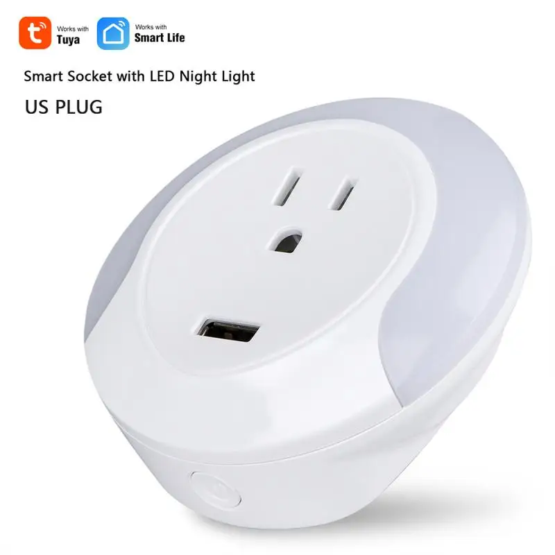 

Tuya Smart Life Smart WiFi Socket With LED Night Light US Plug Smart Plug Remote Control Voice Control For Alexa Google Home