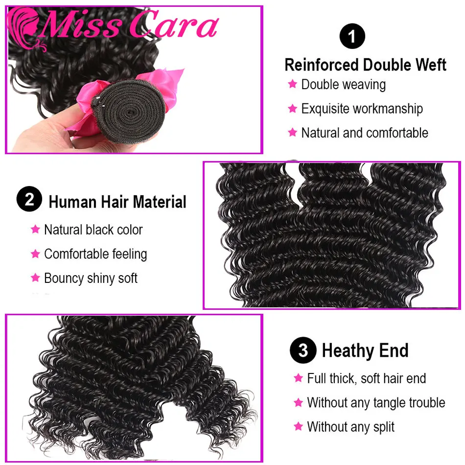 Miss Cara малазийские глубокие волнистые пучки с закрытием 100% человеческие волосы 3