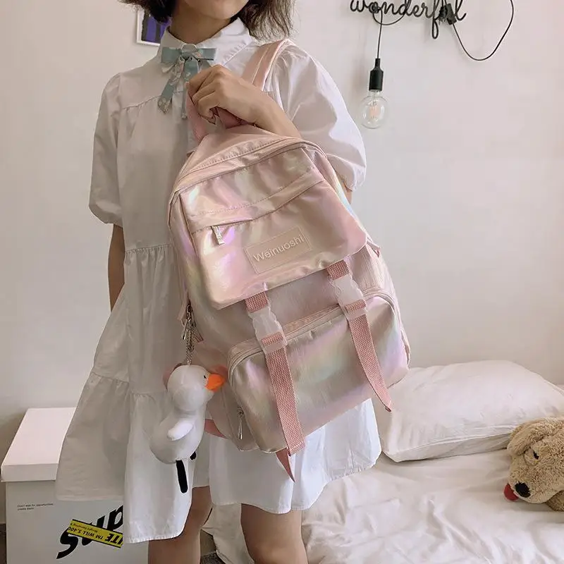 Глянцевый рюкзак для женщин однотонная школьная сумка в консервативном стиле