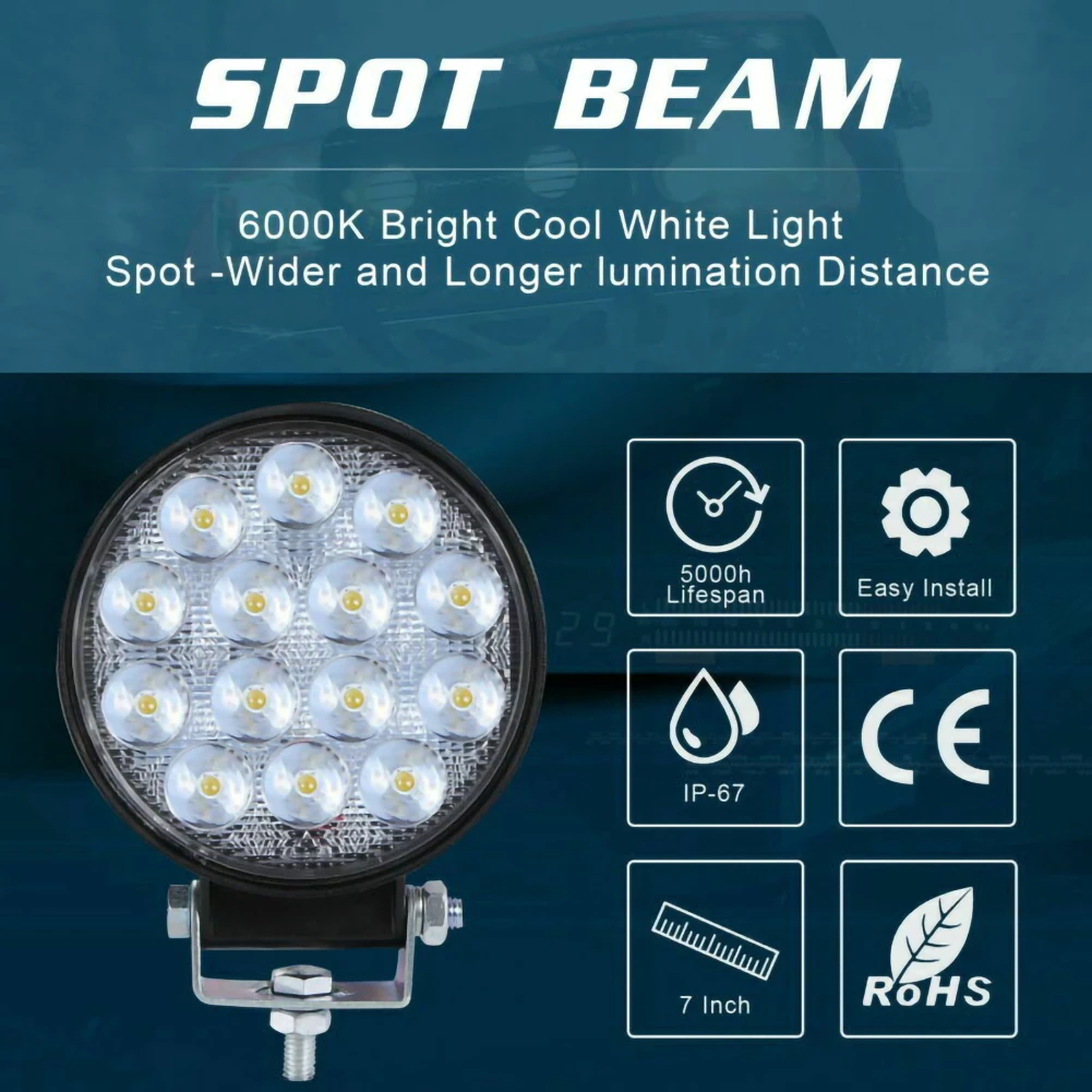 2pcs Round 140W LED Work Light 12V 24V Car Bright Beam Off-Road Flood 9000lm IP68 waterproof Spot light SUV DRL Fog Lamp - купить по