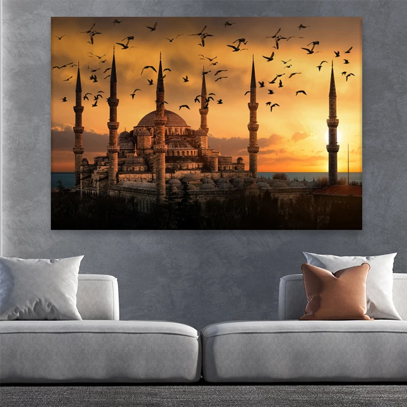 Настенная картина с изображением заката в мусульманской мечети | Дом и сад