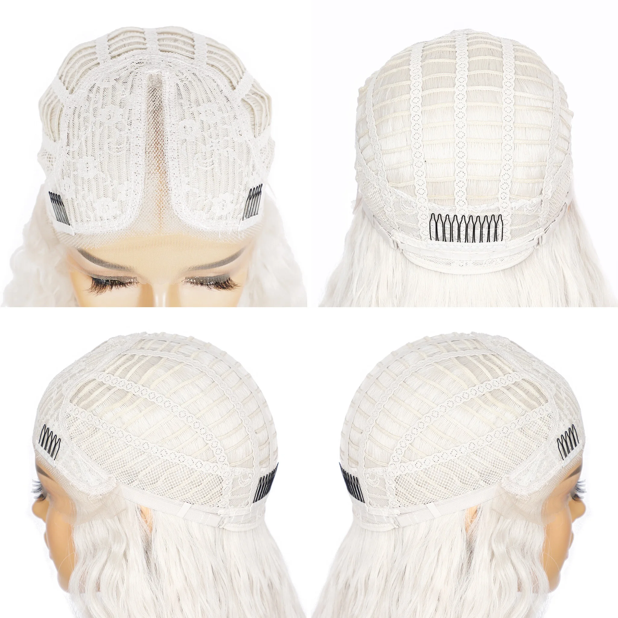 krismile peruca de renda prata onda de água branca meio parte perucas sintéticas para mulher alta temperatura festa cosplay diário