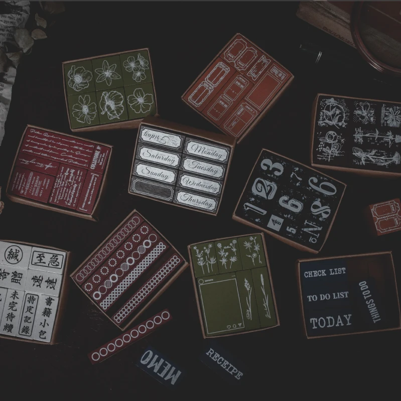 Винтажные штампы набор неделя/письмо/тег/растения/цветы деревянные и резиновые