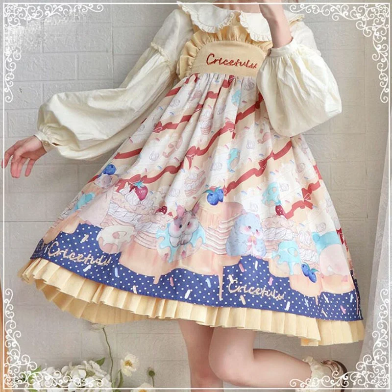 

Желтое платье принцессы с принтом в стиле "Лолита", "Хомяк", милое и элегантное весеннее платье, новинка 2021