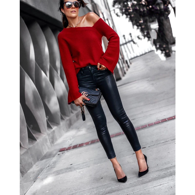 Свитер женский трикотажный с открытыми плечами и рукавами-фонариками - купить по