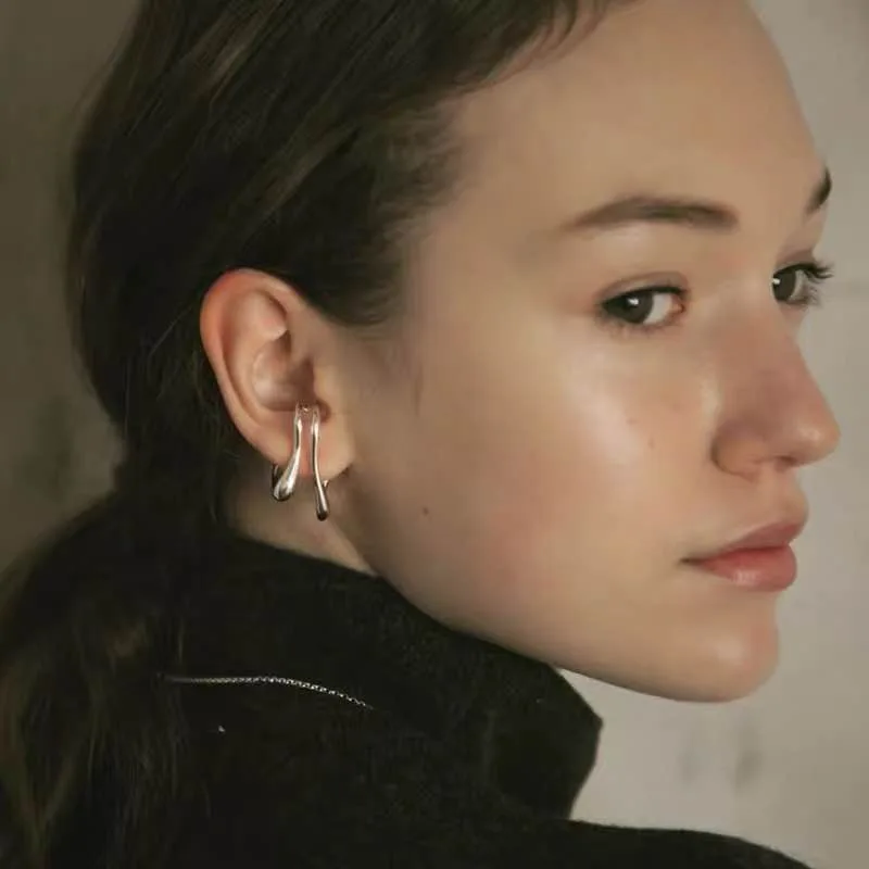 

Chic Gold Silver Color Double U Ear Cuff Irregular Geometric Clip on Earrings Fake Piercing Ear Cuff Earrings for Women Fashion