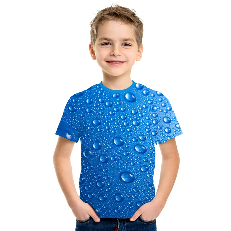 Детская модная одежда 2019 года с объемным принтом капельки воды рубашка короткими