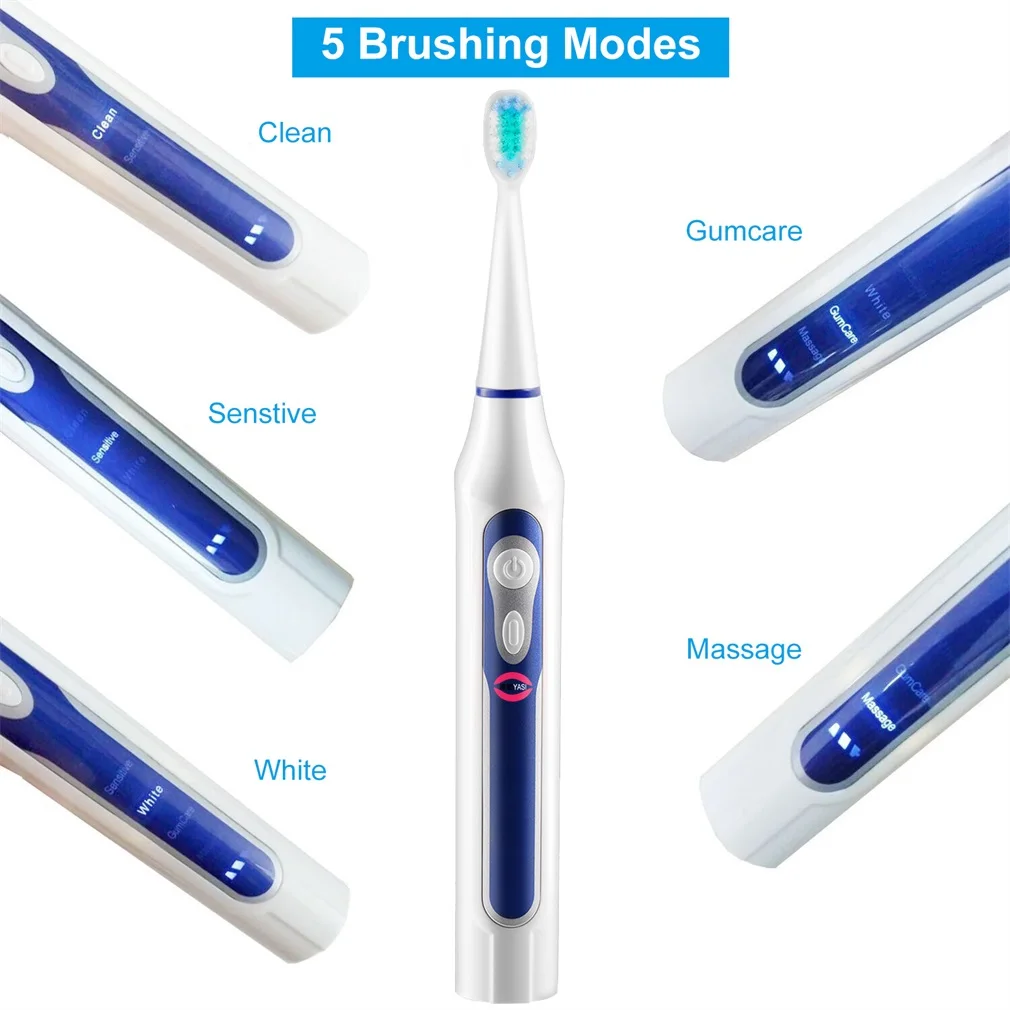 

Sonic Electric Toothbrush YASIA12 Adult Timer Brush 5 Mode USB Charger Rechargeable Tooth Brushes Replacement Heads Set