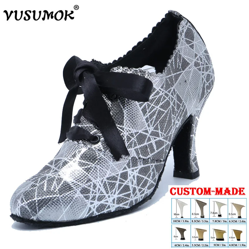 

VUSUMOK Women Dance Shoes Satin Soft Bottom Latin Dance Shoes Woman Salsa Dance Ballet Shoes Heel 7.5cm Jazz Shoes Confortable
