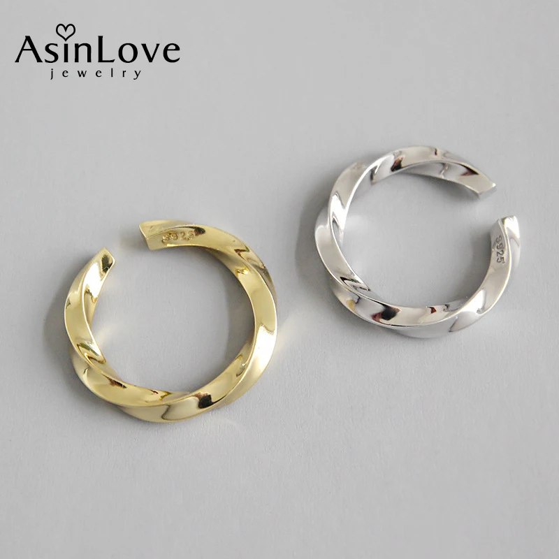

AsinLove 18K Gold Möbius Wave Twisted Ring Real 925 Sterling Silver Adjustable Rings for Women Creative Handmade Fine Jewelry