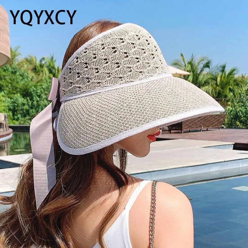 

YQYXCY Hat Women Summer Solid Color Big Brim Empty Top Outdoor Simple Sunscreen Folding Sun Hat Female Breathable Korean 2021