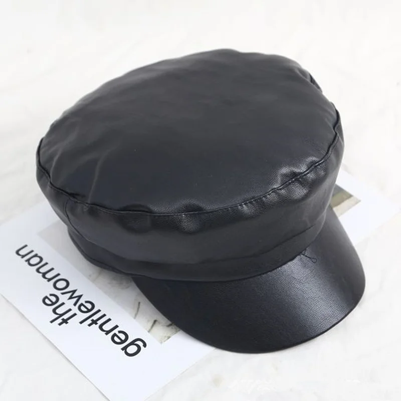 

New solid color leather military cap fashion caps beret ladies classic retro newsboy hat outdoor sun hats