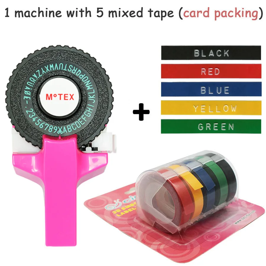 Розовый цвет MoTex E101 принтер мини DIY Ручная Совместимость для dymo 3D тиснение ручная лента ручная машинка надпись машина - Цвет: machine add 5 mixed