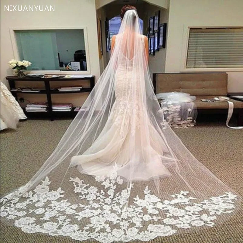 Wholesale 3M One Layer Lace Edge White Ivory Catherdal Wedding Veil Long Bridal Cheap Accessories Veu De Noiva | Свадьбы и торжества