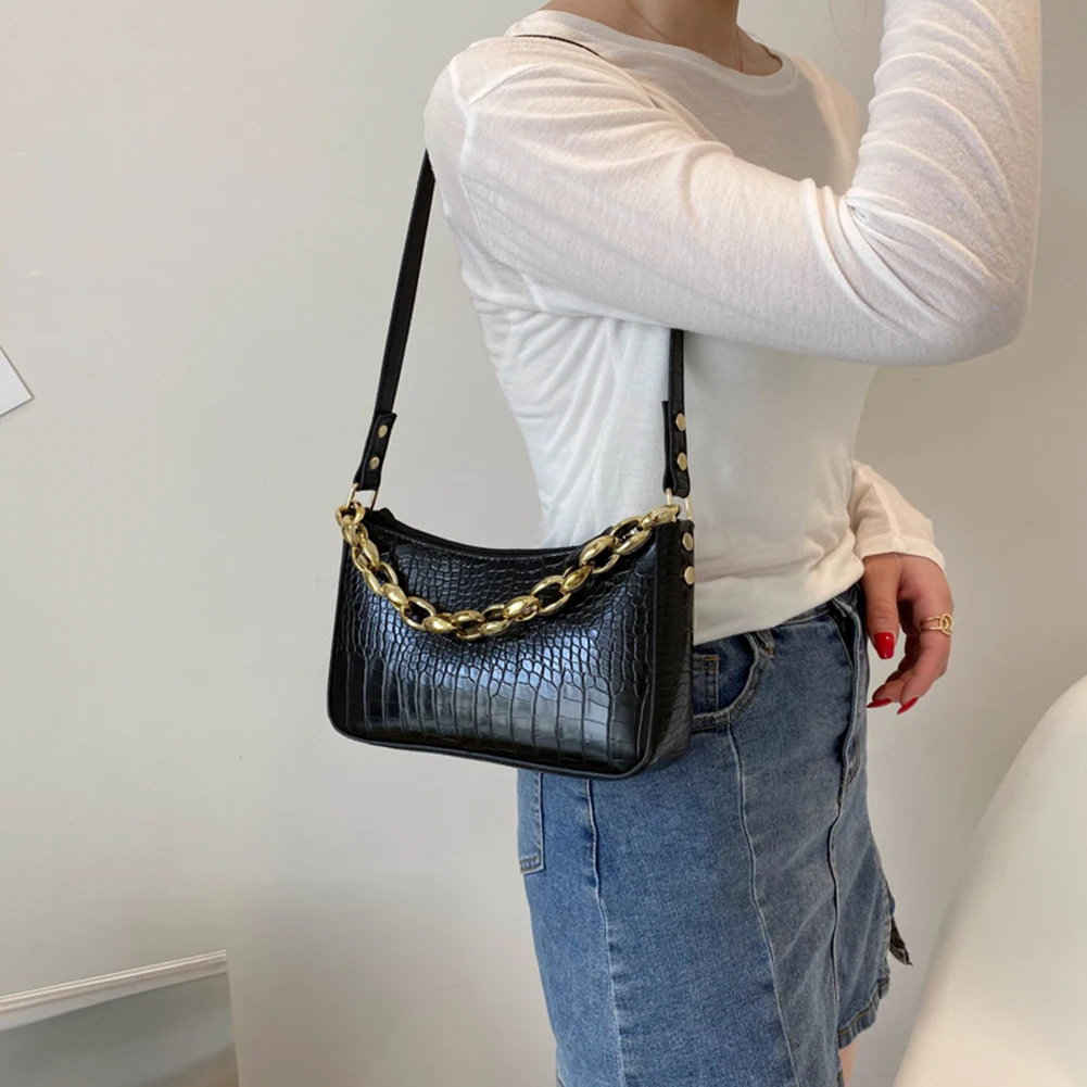 

Alligator Pattern PU Leather Solid Color Shoulder Bags Simple PU Leather Women Handbag Totes Fashion Exquisite Shopping Bag New