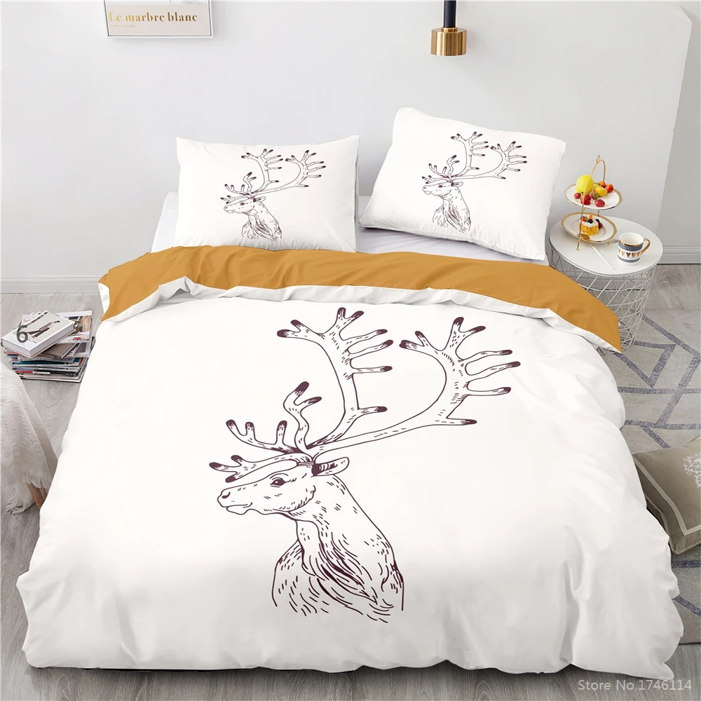 

Reindeer Elk Deer Animal 3D Cartoon Printed Bedding Set Twin Full Queen King Size 2/3pcs Duvet Cover with Pillowcase Set Gift