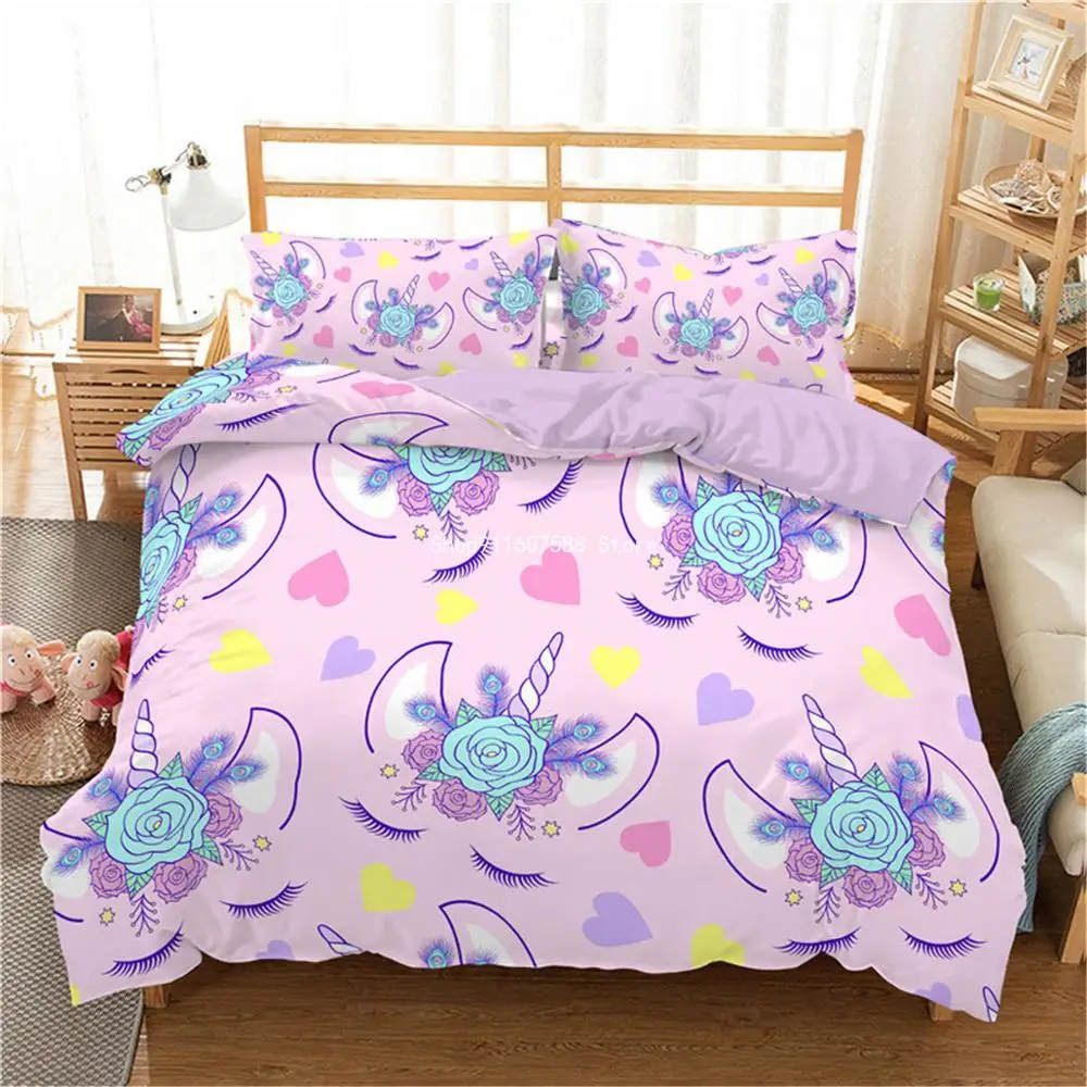 

3D Printed Bedding Set Unicorn Duvet Cover Sets Decor Bedspread With Pillowcases Cute Home Textiles For Kids Girl Gift For Home