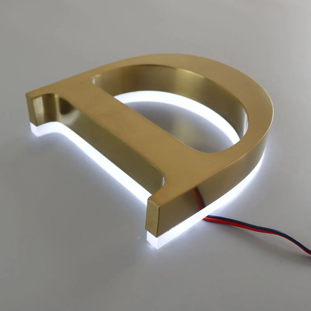 

Customized Brushed Golden Channel Letter Single Dimensional Handcraft Led Letter Metal Logo Branding Signage