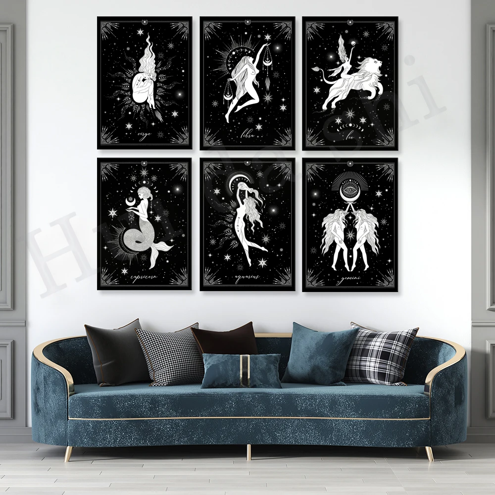 

Twelve constellations Canvas Print Poster Capricorn, Scorpio Gifts, Taurus Star Sign Print, Libra Wall Art, Aries Wall Decor