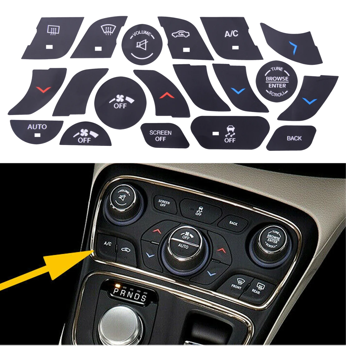 

Car Center Console AC Climate Control Button Fix Sticker Repair Decal Cover Kit Fit for Chrysler 200 2014 2015 2016 2017