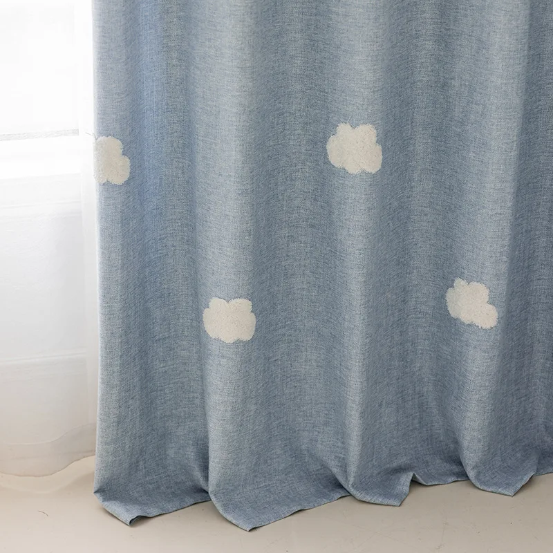 Embroidered Clouds Blue Cartoon Bay Window Bedroom Living Room Children Boys And Girls | Curtain