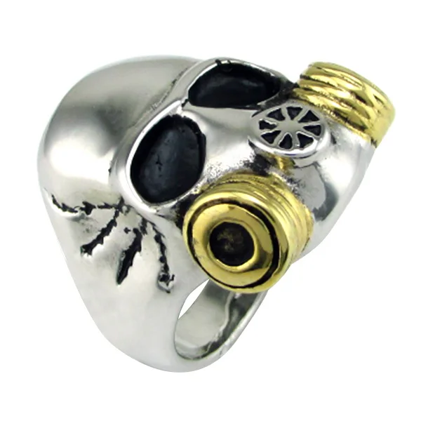 Кольцо мужское из нержавеющей стали 316L серебристое и черное с золотым покрытием