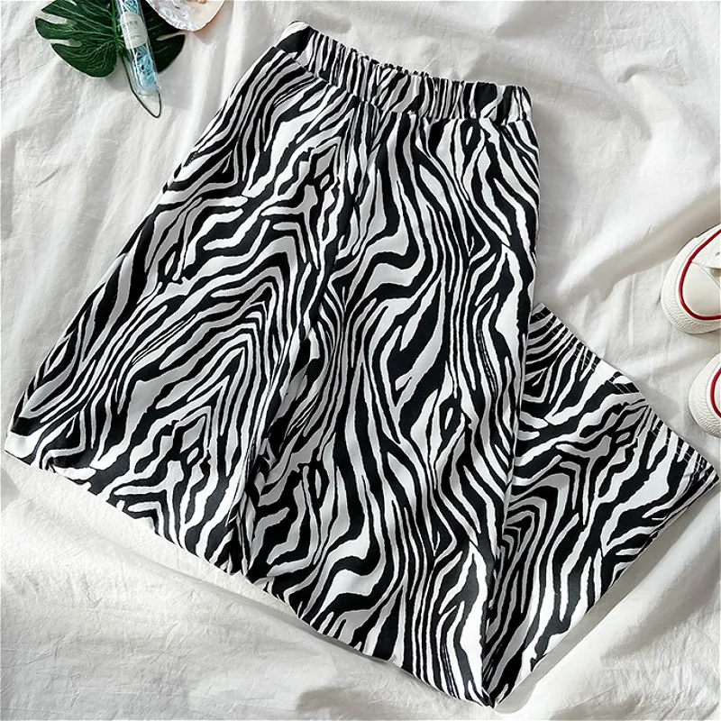 

Kimutomo Casual Zebra Pattern Pants Women Spring 2021 Korea Chic Female High Waist Loose Wide Leg Trousers Streetwear Fashion