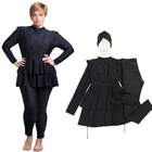 Купальник женский черный из 3 предметов, скромная шапочка для плавания в буркине, топ с оборками, длинные брюки, мусульманский арабский купальный костюм, пляжная одежда, купальники