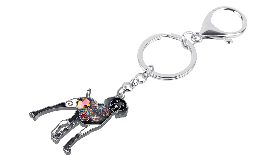 Bonsny Enamel Alloy Rhinestone Floral Doberman Dog Key chains Key Rings Car Purse Bag Decorations Keychains For Women Girls Gift