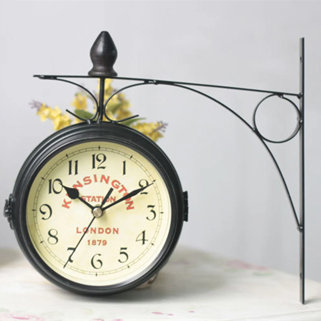 

Black Vintage Decorative Double Sided Metal Wall Clock Station Wall Clock Wall ing Clock Metal Clock for Christmas Gifts