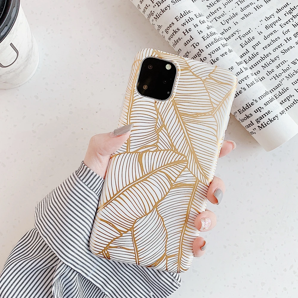 Роскошный золотой чехол для iPhone 11 Pro Max Leaf IMD с принтом Fundas i Phone Cases Xr Xs X 8 7 ТПУ Мягкий