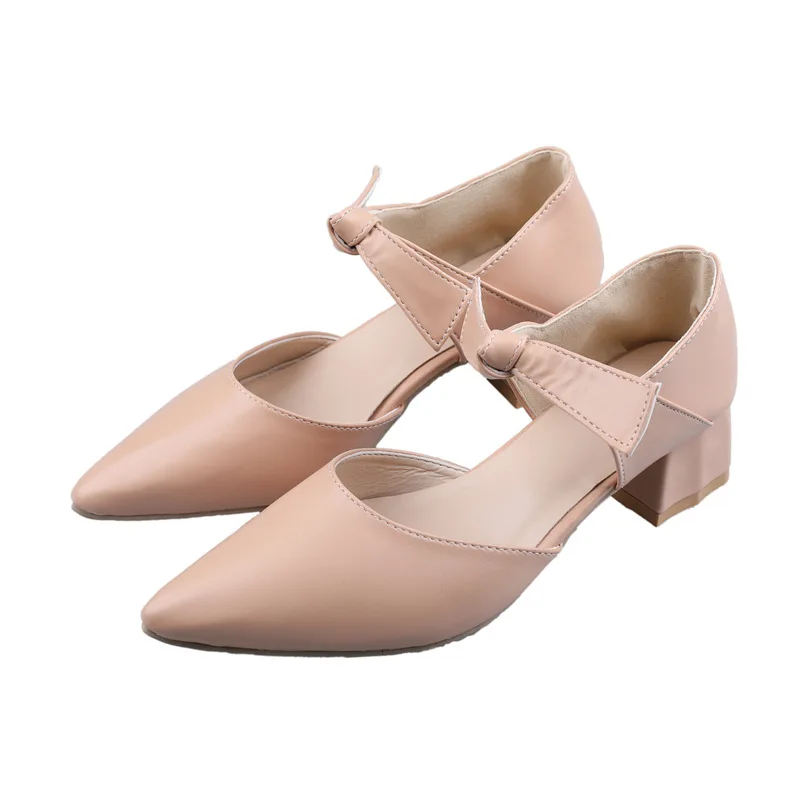 

African Woman Shoe Branded Pumps 3cm Heels 2021 Work Dress Professional Chunky Sandals Sweet Lace-Up Round Toe Pointed Wedge Sli