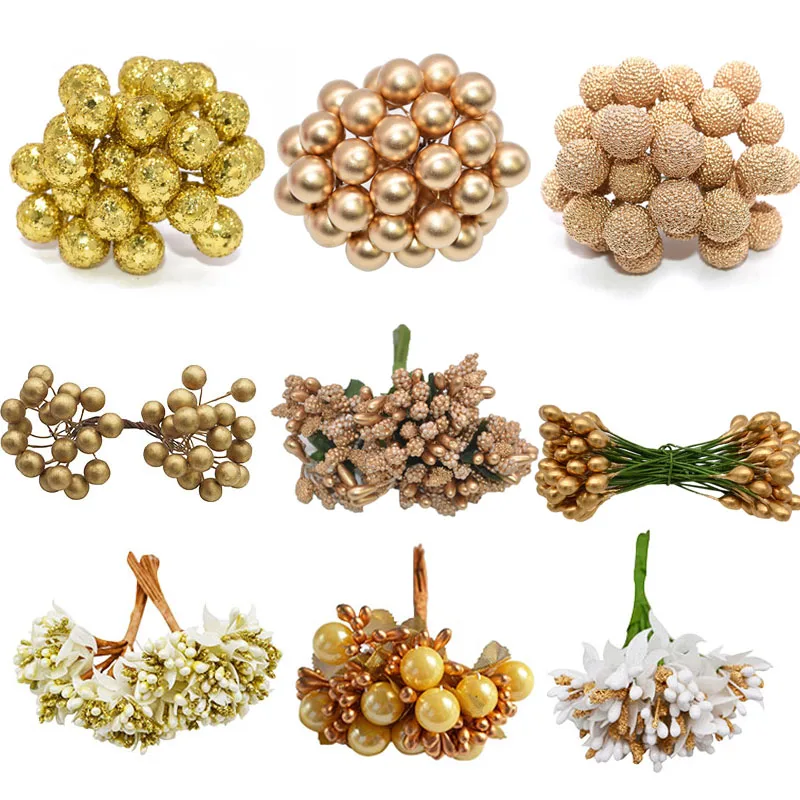 Множественные стили золото искусственные тычинки цветок ягоды Комплект для