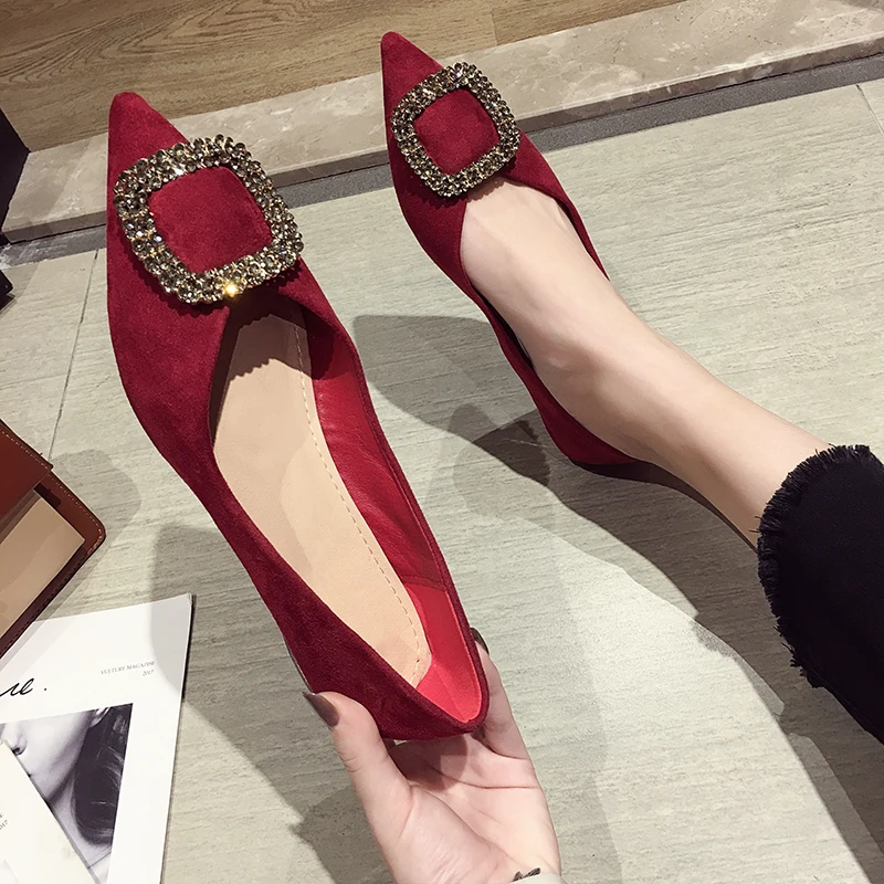 

Women's Shoes Pointed Toe Single Shoes 2020 New Spring Metal Square Buckle Rhinestone Pumps