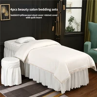 4pcsset beauty salon bedding set crystal velvet lace edged massage spa bed sheets bedskirt stoolcover pillowcse dulvet cover