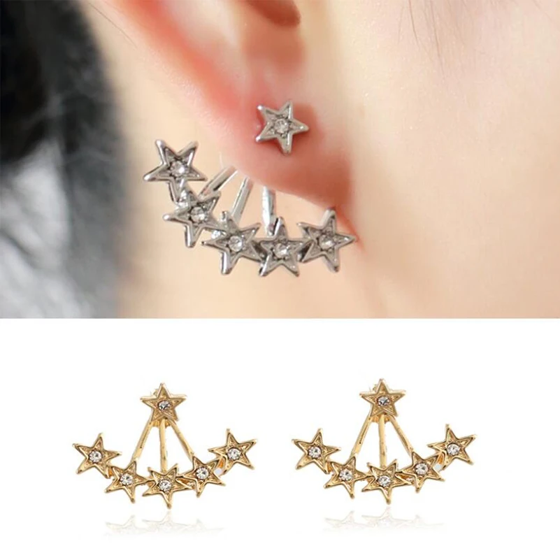 

Shuangshuo Fashion Multi Stars Stud Earrings for Women Classic Star Crystal Ear Jacket Wedding Jewelry Engagement Gift Bijoux