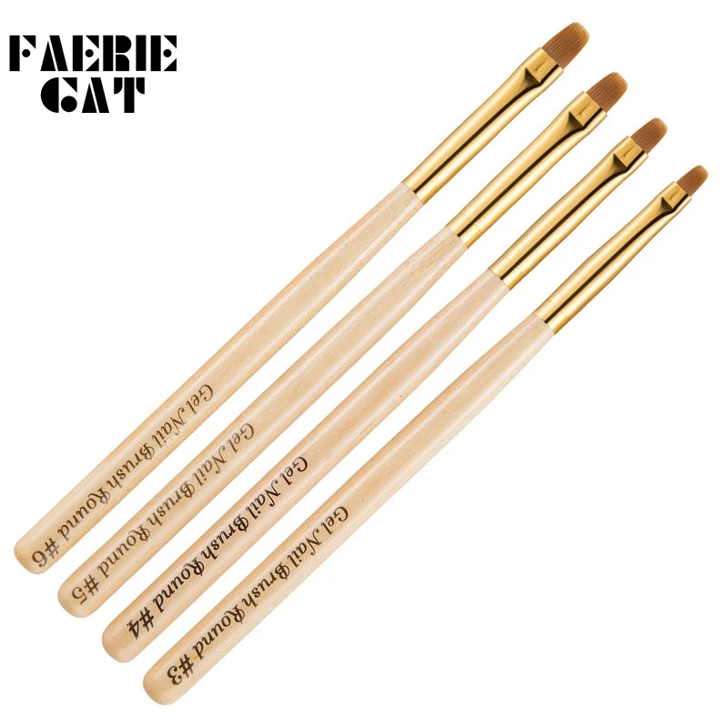 

1pc Nail Art Painted Brush Wood Handle Metal Pen Cap Round Manicure Tools Design Flower Acrylic Tip UV Gel Polish Builder Makeup